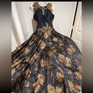 Gold and navy blue long gown size small